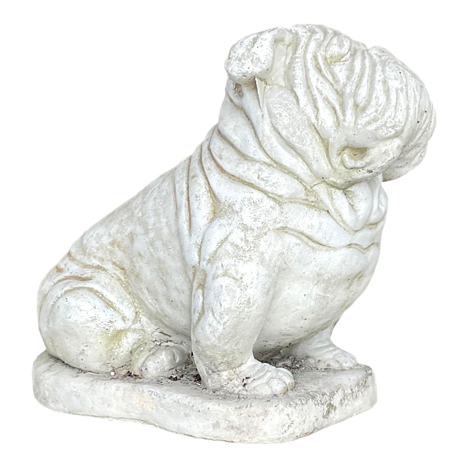 Whimsical Vintage Boho Cement Bulldog Statue for Garden Decor: Whimsical Vintage Boho Cement Bulldog Statue for Garden Decor Enhance your garden or indoor space with the Vintage Boho Cast Cement Bulldog Statue. This charming piece, crafted in the USA, showcases a