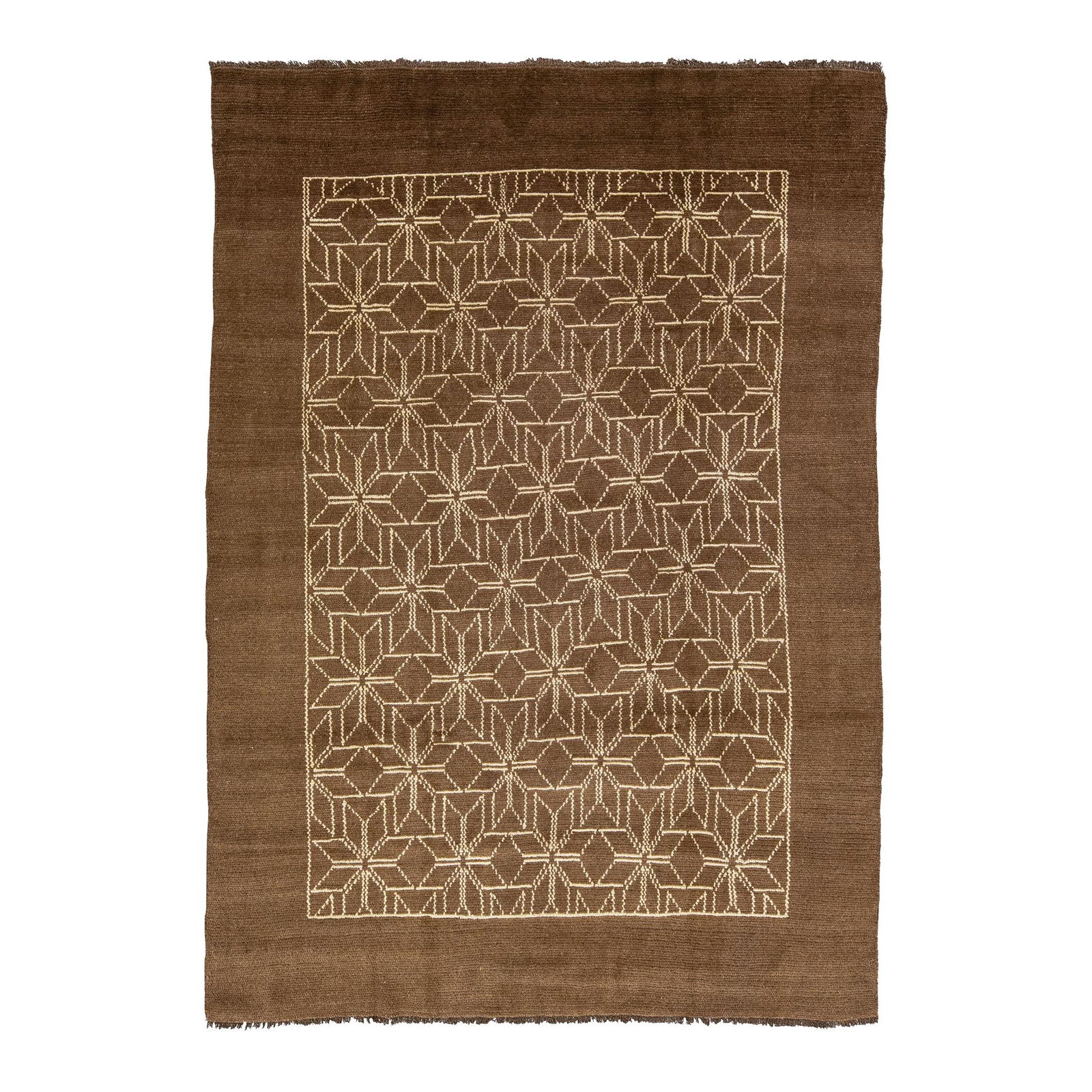 Handmade Moroccan Wool Rug Brown Geometric Design 6'10 x 9'8: Handmade Moroccan Wool Rug Brown Geometric Design 6'10 x 9'8 Elevate your space with this exquisite handmade Moroccan-style wool rug, a stunning addition from our Northwest collection. Featuring a ric