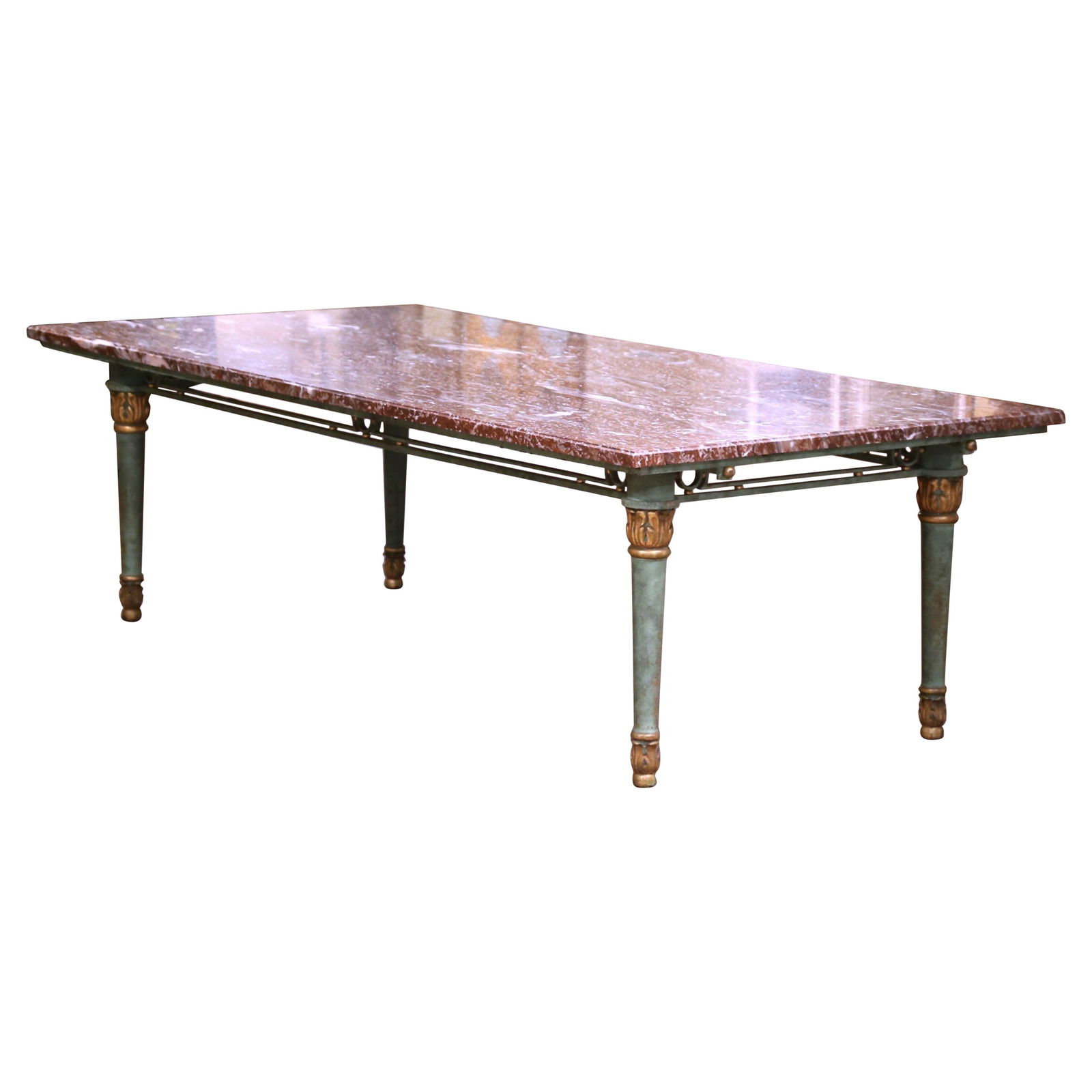 Neoclassical French Marble Top Table with Forged Iron Leaf Extensions (1 of 14)