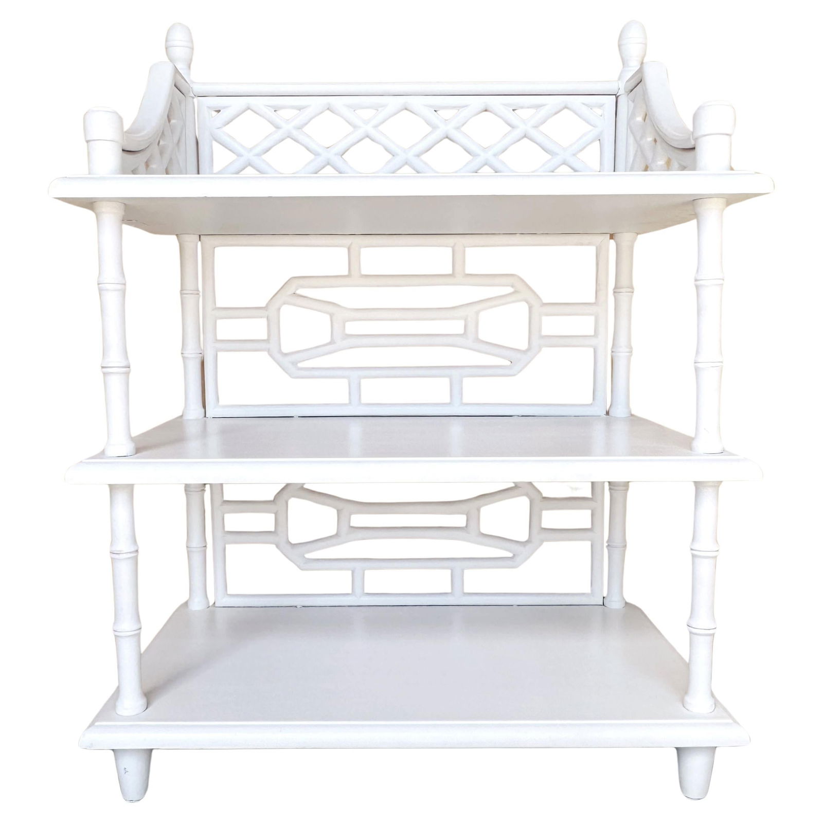 Hollywood Regency White Lacquered Three-Tier Pagoda Etagere Shelf (1 of 8)