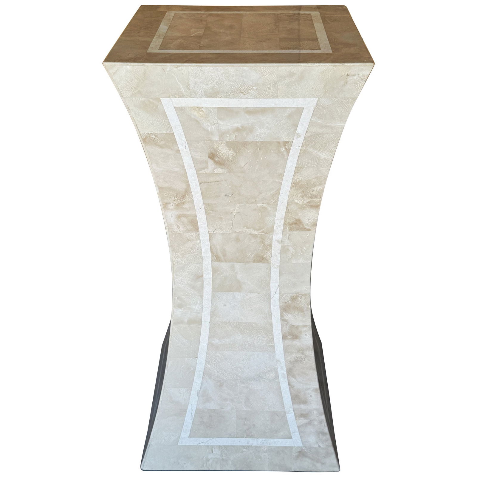 Tessellated Travertine Inlaid Modern Sculptural Pedestal Attributed to Maitland Smith (1 of 8)