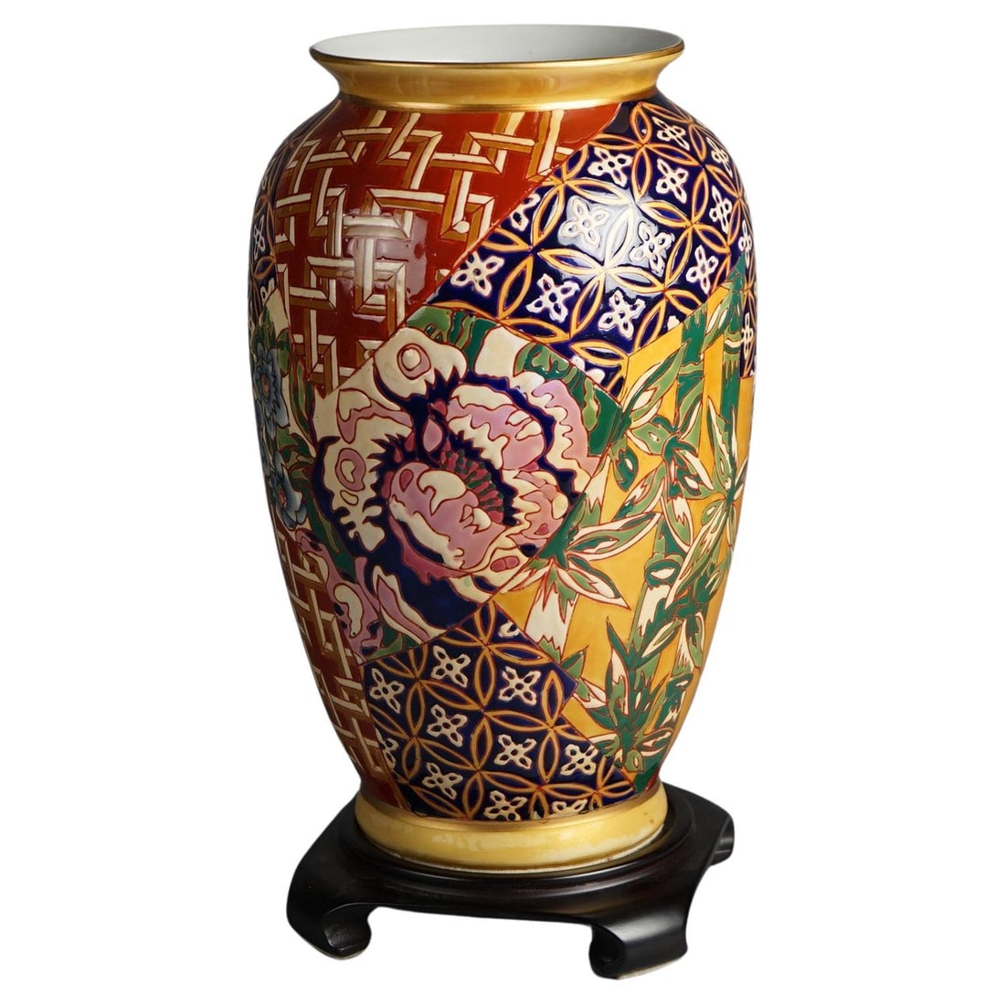 20th Century Chinese Porcelain Vase with Bamboo Flowers on Hardwood Stand (1 of 8)