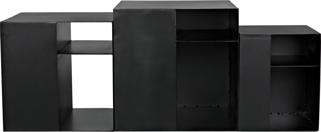 Noir Gropius Matte Black Industrial Steel Cube Table 20H 51W 20D: Noir Gropius Matte Black Industrial Steel Cube Table 20H 51W 20D Enhance your living space with the Matte Black Gropius Cubes Steel Table, a striking piece that embodies industrial style. This table f