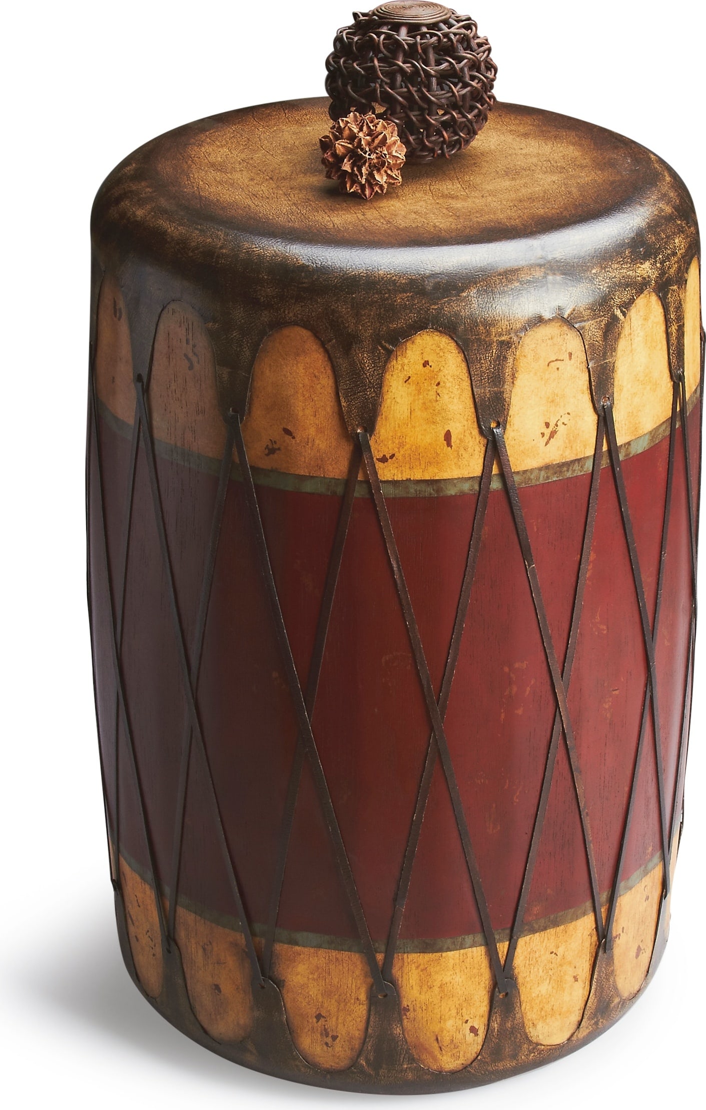Butler Handcrafted Rustic Round Drum Side Table Multicolored - 2