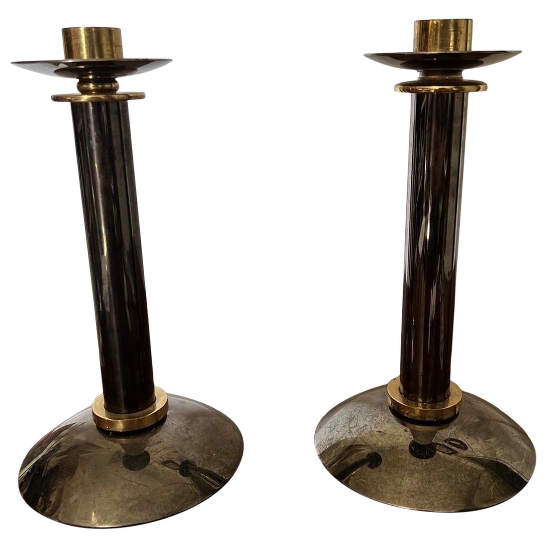 Pair of Gunmetal Brass Candlesticks in Karl Springer Style (1 of 5)