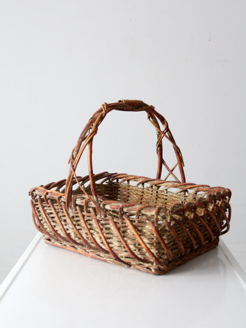 Vintage Large Wicker Basket with Unique Bentwood Cage (1 of 10)