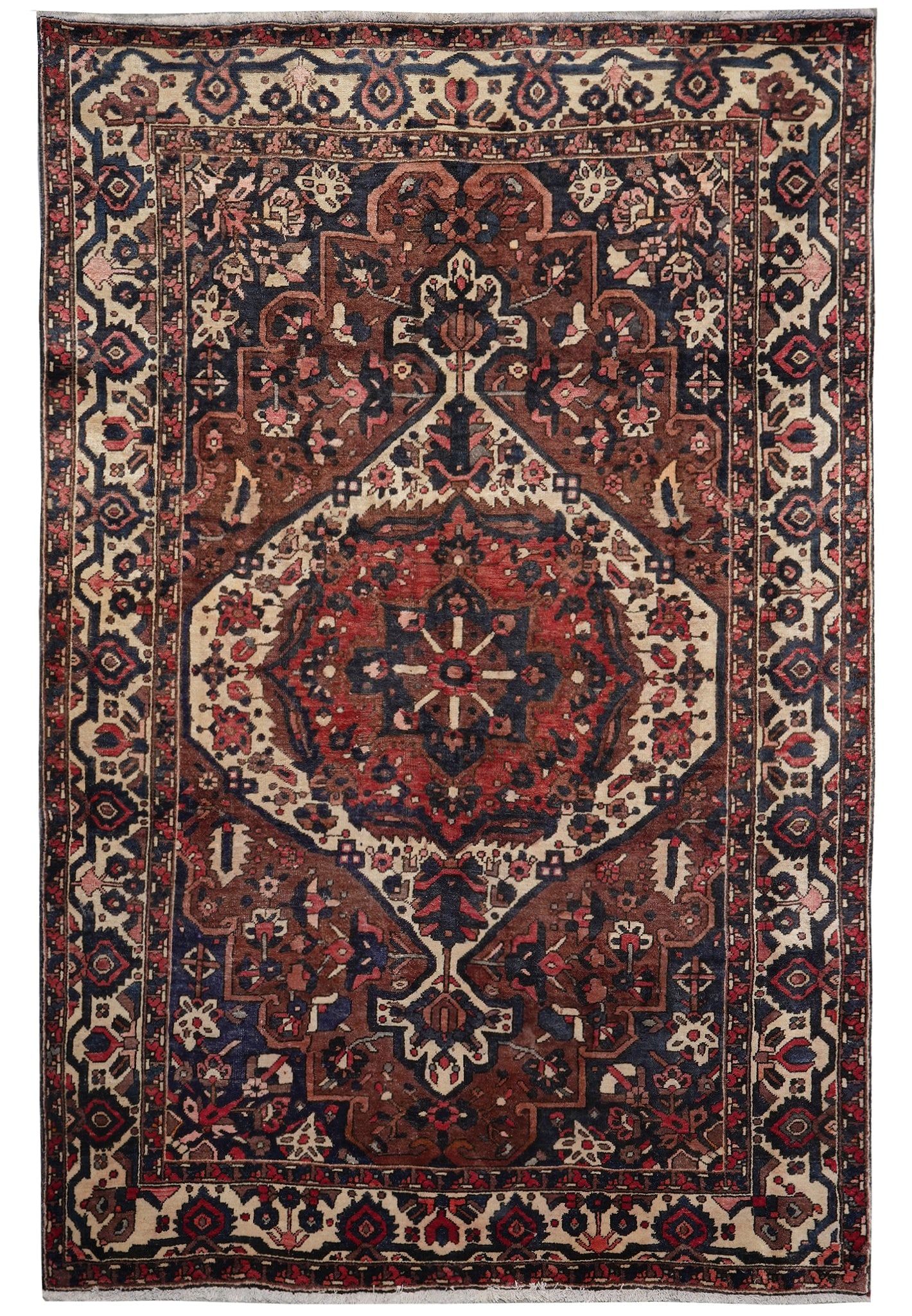 Persian Bakhtiar Rug 7 x 10 Brown Traditional Design: Persian Bakhtiar Rug 7 x 10 Brown Traditional Design Free continental US Shipping Enhance your space with this stunning 6.11 x 9.11 Orange Red Semi-Antique Persian Bakhtiari Rug. Crafted with intricat