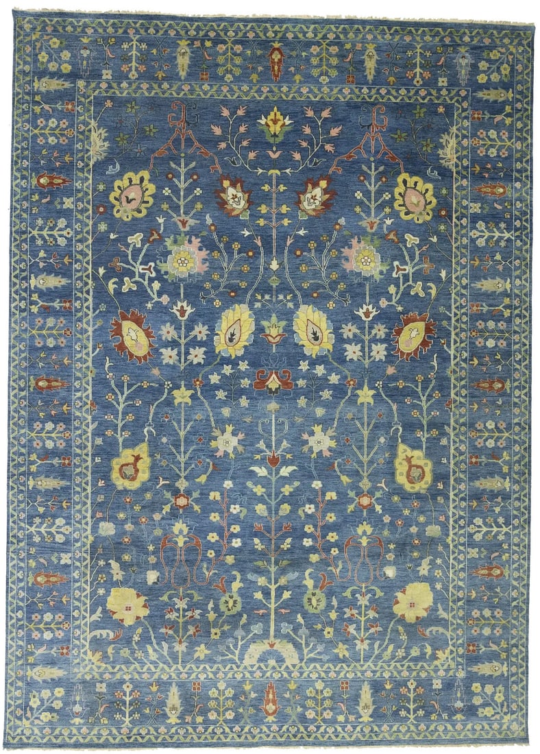 Handmade Blue Floral Chobi Rug 10'0 x 13'10 Wool Modern Design (1 of 16)