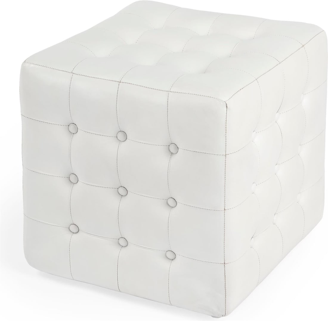Butler Leon Ottoman White Leather Transitional Style 18x18: Butler Leon Ottoman White Leather Transitional Style 18x18 The Butler Specialty Leon Ottoman is a stylish and versatile addition to any living space. Upholstered in pristine white leather, this ottoma