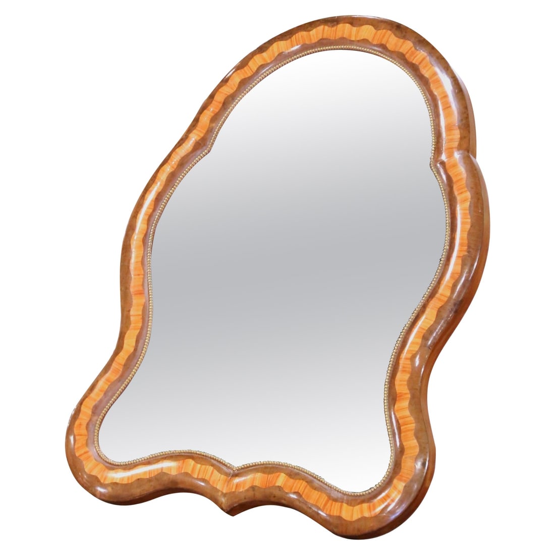 19th Century Louis Philippe Walnut Marquetry Freestanding Vanity Mirror: 19th Century Louis Philippe Walnut Marquetry Freestanding Vanity Mirror This exquisite 19th-century French vanity mirror showcases the elegance of the Louis Philippe style, enhanced by decorative elem