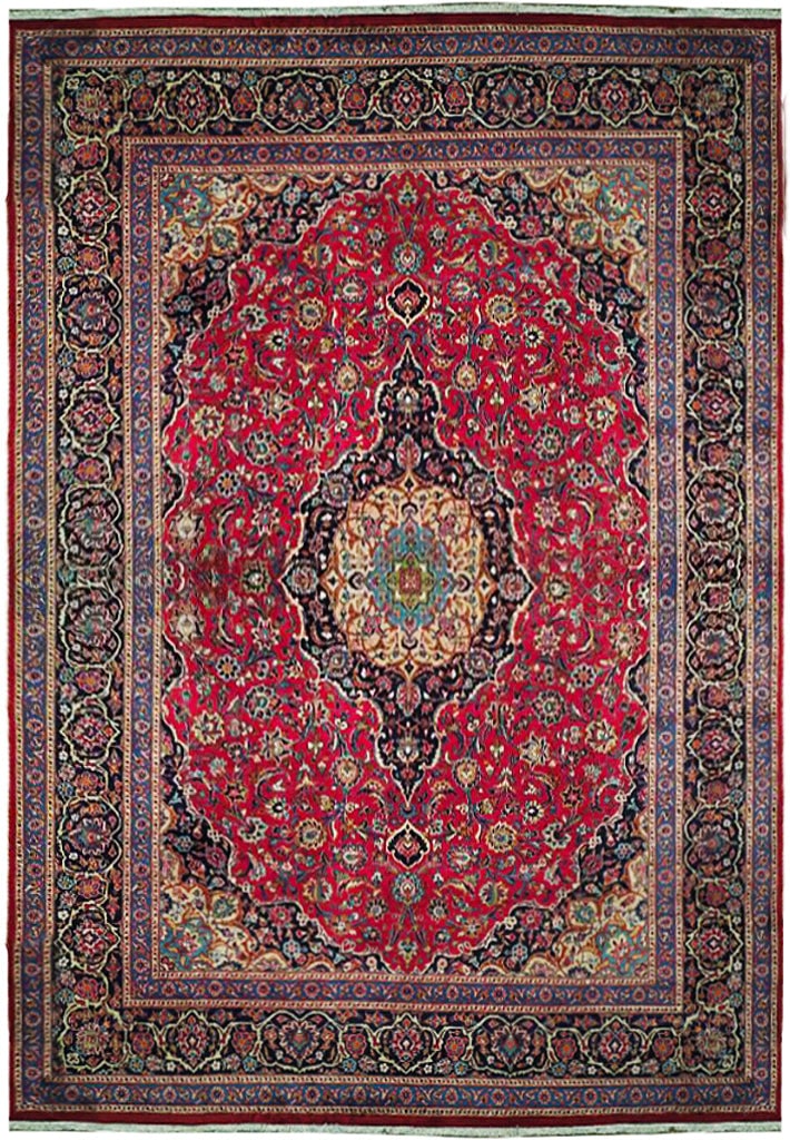 9.9' x 12.8' Red Semi-Antique Persian Kashan Rug Handmade Wool Silk (1 of 6)