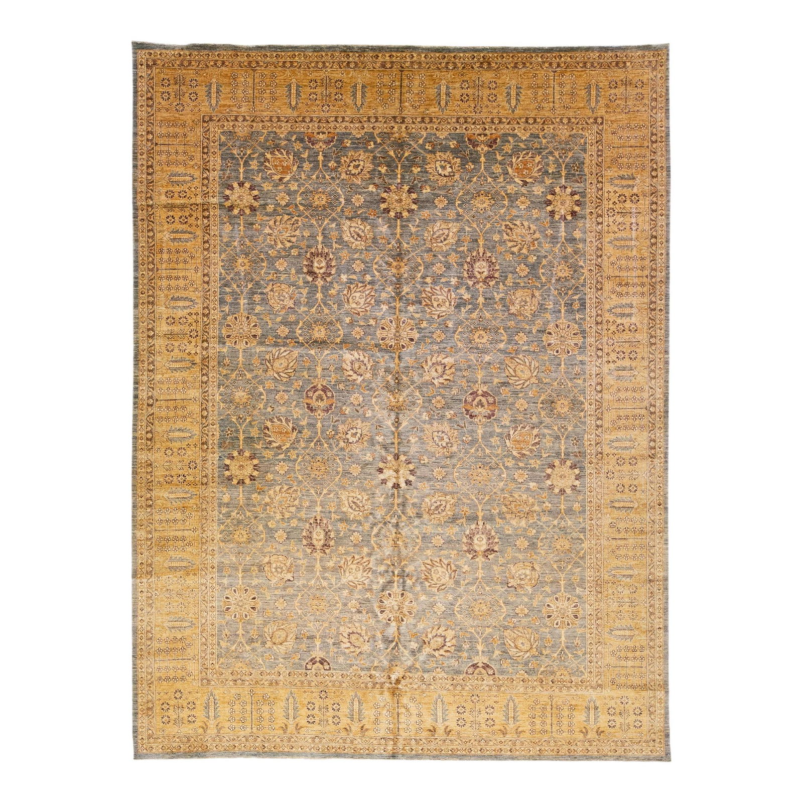 Blue Peshawar Handmade Wool Rug with Palmettes Motif 10' x 13'7 (1 of 7)