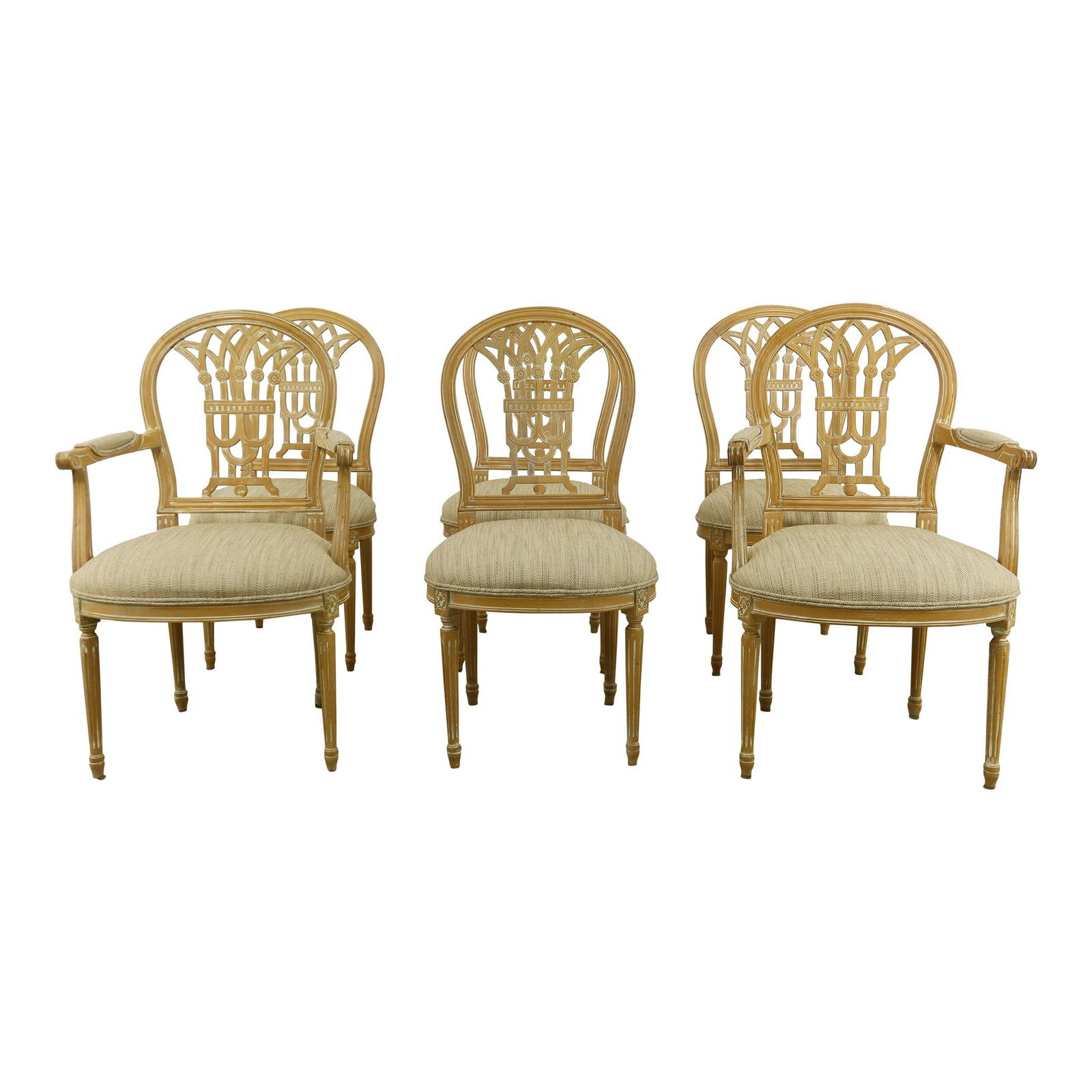 Elegant Set of 6 French Louis XVI White Washed Dining Chairs (1 of 10)