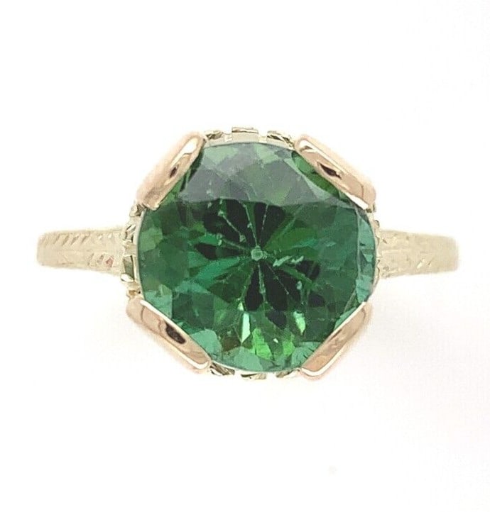 Vintage 14k Yellow Gold 2.94 Carat Green Tourmaline Ring GIA Certified (1 of 12)