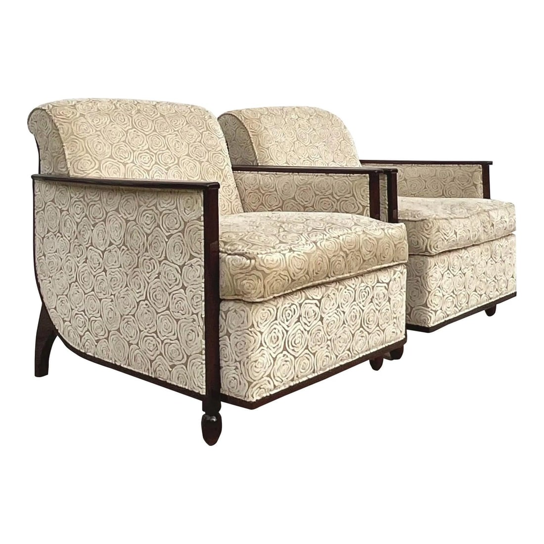 Geoffrey Bradfield Vintage Deco Lounge Chairs Pair in Floral Silk Devore (1 of 10)