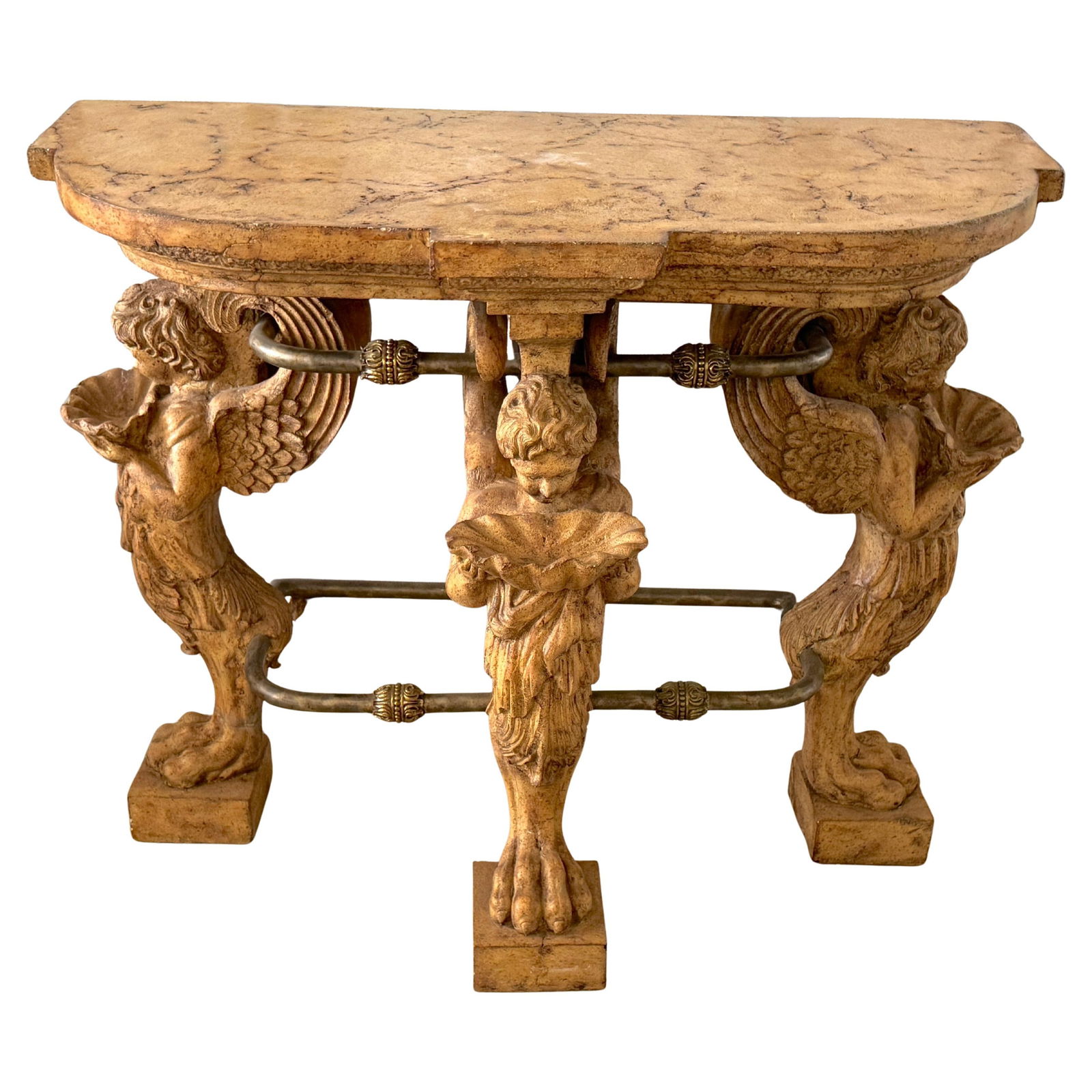 Neoclassical Console Table with Cast Stone Angels Brass and Iron Details (1 of 11)