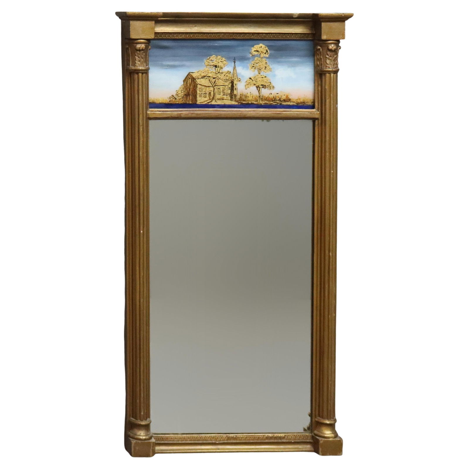 Antique Giltwood Eglomise Wall Mirror C1890 Countryside Church Scene (1 of 10)