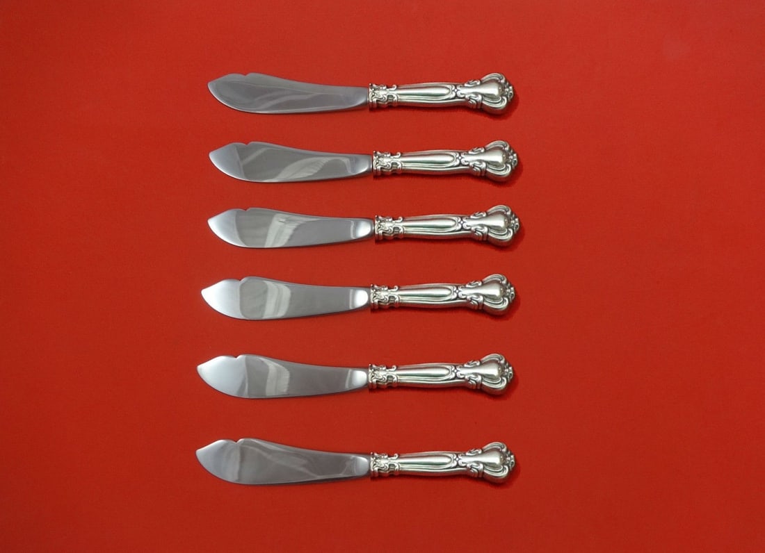 Gorham Chantilly Sterling Silver 6pc Trout Knife Set Custom Made: Gorham Chantilly Sterling Silver 6pc Trout Knife Set Custom Made Elevate your dining experience with this exquisite 6-piece trout knife set from the renowned Chantilly pattern by Gorham. Crafted from
