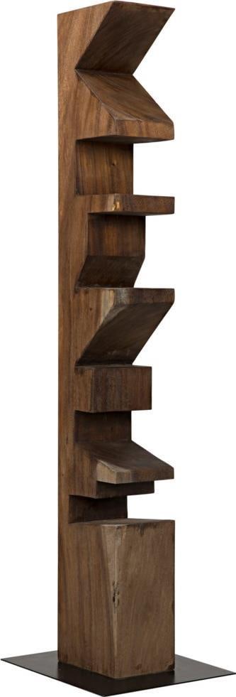 Noir Teak & Steel Totem Statue 59.5 Inch Modern Art (1 of 1)