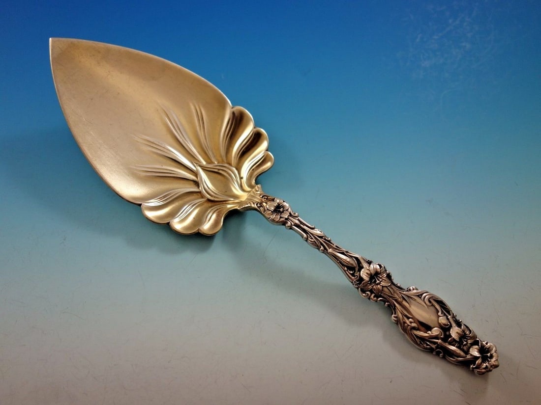 Whiting Lily Sterling Silver Pie Server 8 7/8 inches Goldwash (1 of 5)