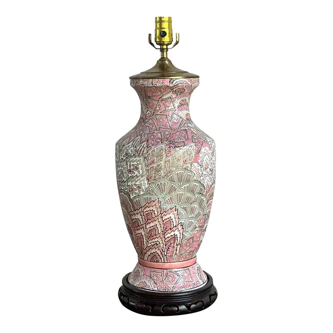 Vintage Asian Dragon Carved Ceramic Table Lamp with Burgundy Black Finish (1 of 6)