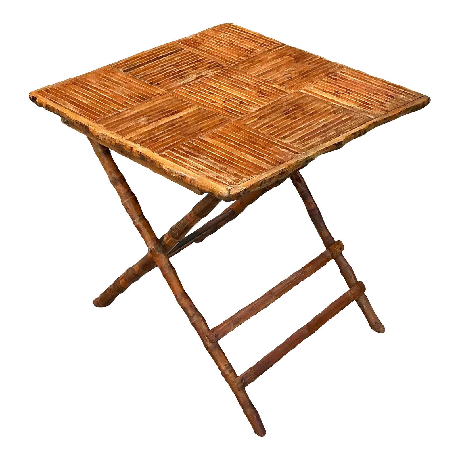 Vintage Coastal Bamboo Folding Table Chocolate 29x28 (1 of 7)