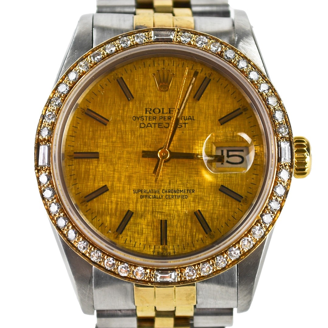 Rolex Datejust Model 16013 36mm Two-Tone Watch With Aftermarket Diamond Bezel (1 of 9)