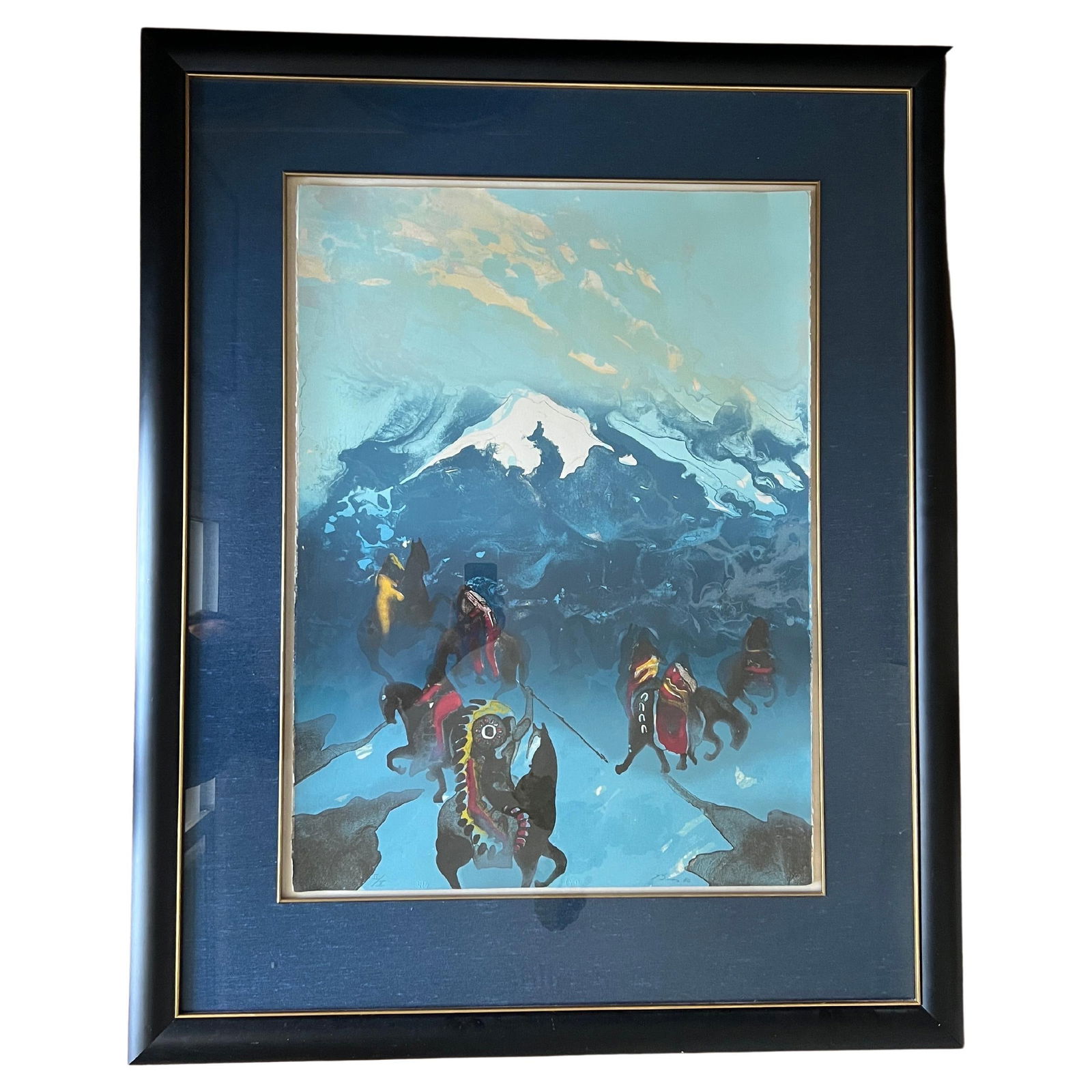 Earl Biss Signed Serigraph Rising to the Call of the Fog 2/10: Earl Biss Signed Serigraph Rising to the Call of the Fog 2/10 This striking serigraph by Earl Biss, titled "Rising to the Call of the Fog in the Morning," captures the essence of Native American artis