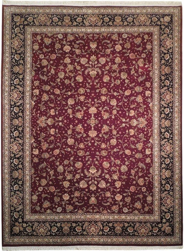 Handmade 8.9 x 11.8 Burgundy Black Wool Silk Tabriz Rug: Handmade 8.9 x 11.8 Burgundy Black Wool Silk Tabriz Rug Free continental US Shipping Transform your living space with the luxurious 8.9 x 11.8 Wool & Silk Fine Quality Rug, featuring a stunning burgun
