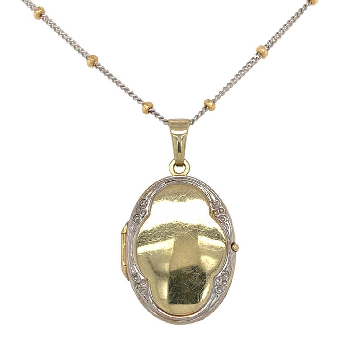 14k White Yellow Gold Oval Locket with 18" White Gold Chain (1 of 11)