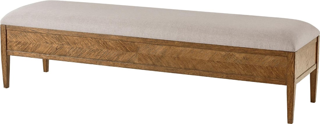 Theodore Alexander Nova Oak Bench in Dawn 62x17 Inches: Theodore Alexander Nova Oak Bench in Dawn 62x17 Inches Introducing the Elegant Oak Bench in Dawn by Theodore Alexander, a striking addition to your home decor. Crafted from solid wood veneer, this ben