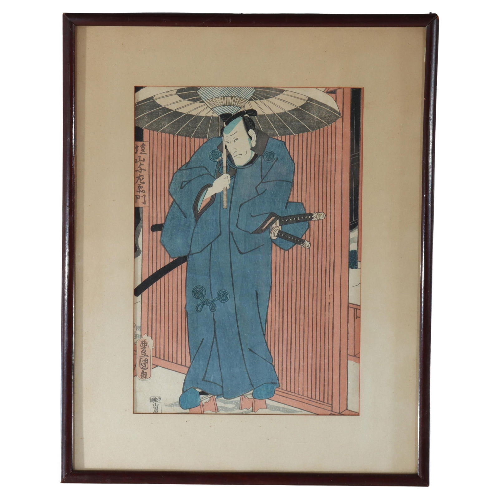 19th Century Utagawa Kunisada Kabuki Actor Wood Block Print: 19th Century Utagawa Kunisada Kabuki Actor Wood Block Print This exquisite antique Japanese wood block print, created by the renowned ukiyo-e artist Utagawa Kunisada in the 19th century, captures the