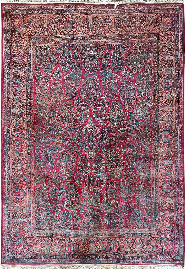 Antique Persian Sarouk Rug 8.10 x 11.7 Handmade Wool Vintage (1 of 10)