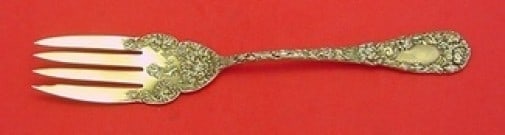Durgin Chrysanthemum Sterling Silver Vermeil Cold Meat Fork 9.25" (1 of 2)
