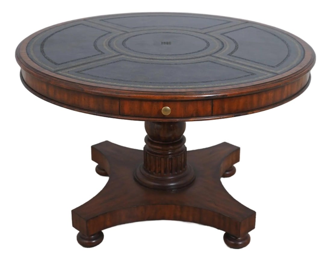 Round Regency Mahogany Center Table with Tooled Leather Top by Maitland Smith (1 of 10)