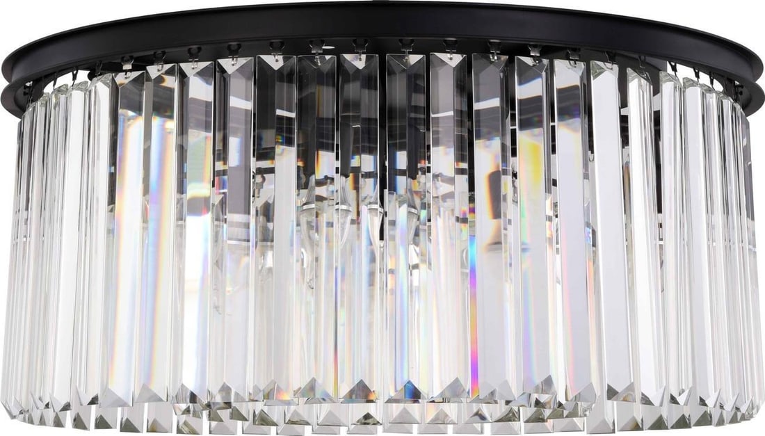 Elegant Lighting Sydney Flush-Mount Crystal Ceiling Light 8 Bulbs Matte Black: Elegant Lighting Sydney Flush-Mount Crystal Ceiling Light 8 Bulbs Matte Black Illuminate your space with the Sydney's Timeless Crystal Light Fixture, a stunning flush-mount ceiling light that blends t