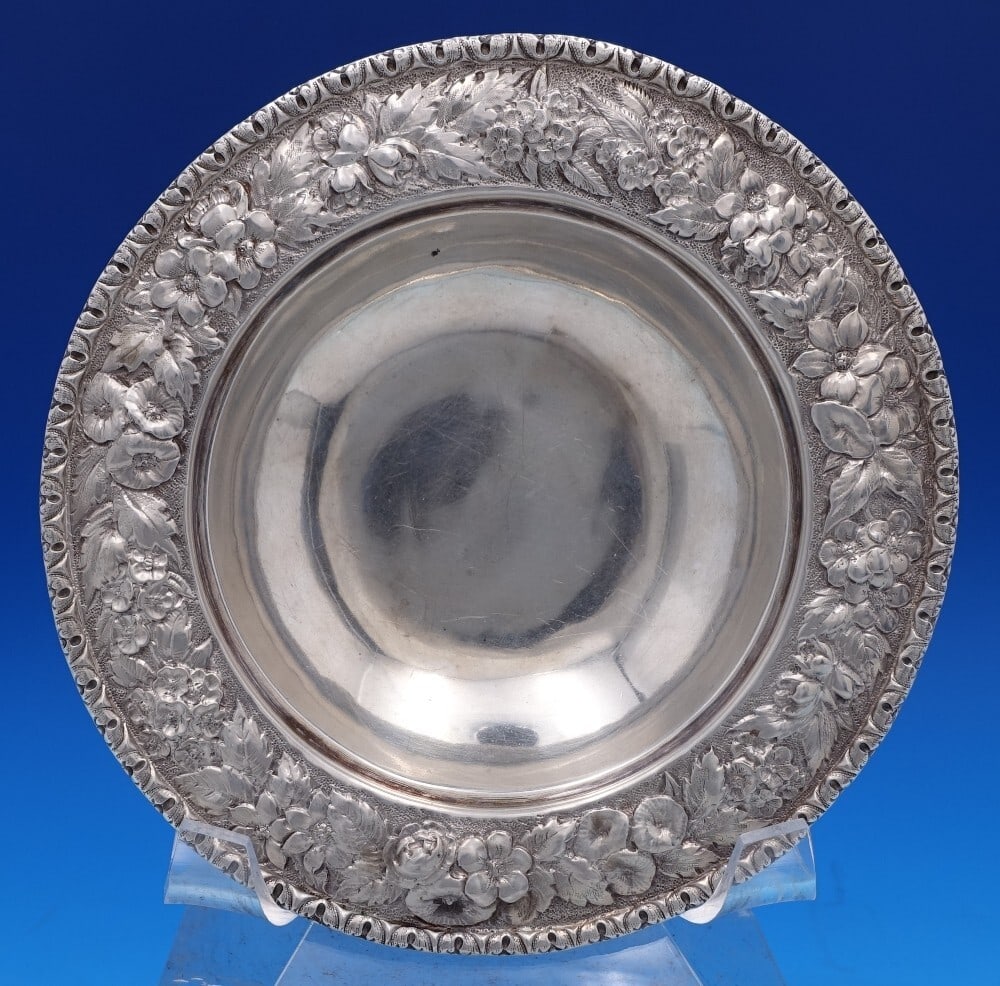 Antique Repousse Sterling Silver Dip Dish 6 1/4 Unmarked Floral Design (1 of 5)