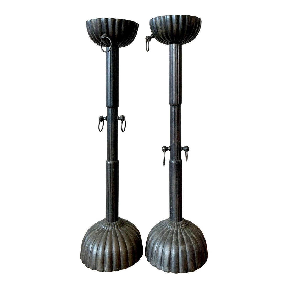 Set of 2 Tall Bronze Fluted Column Candlesticks with Scalloped Bases (1 of 7)