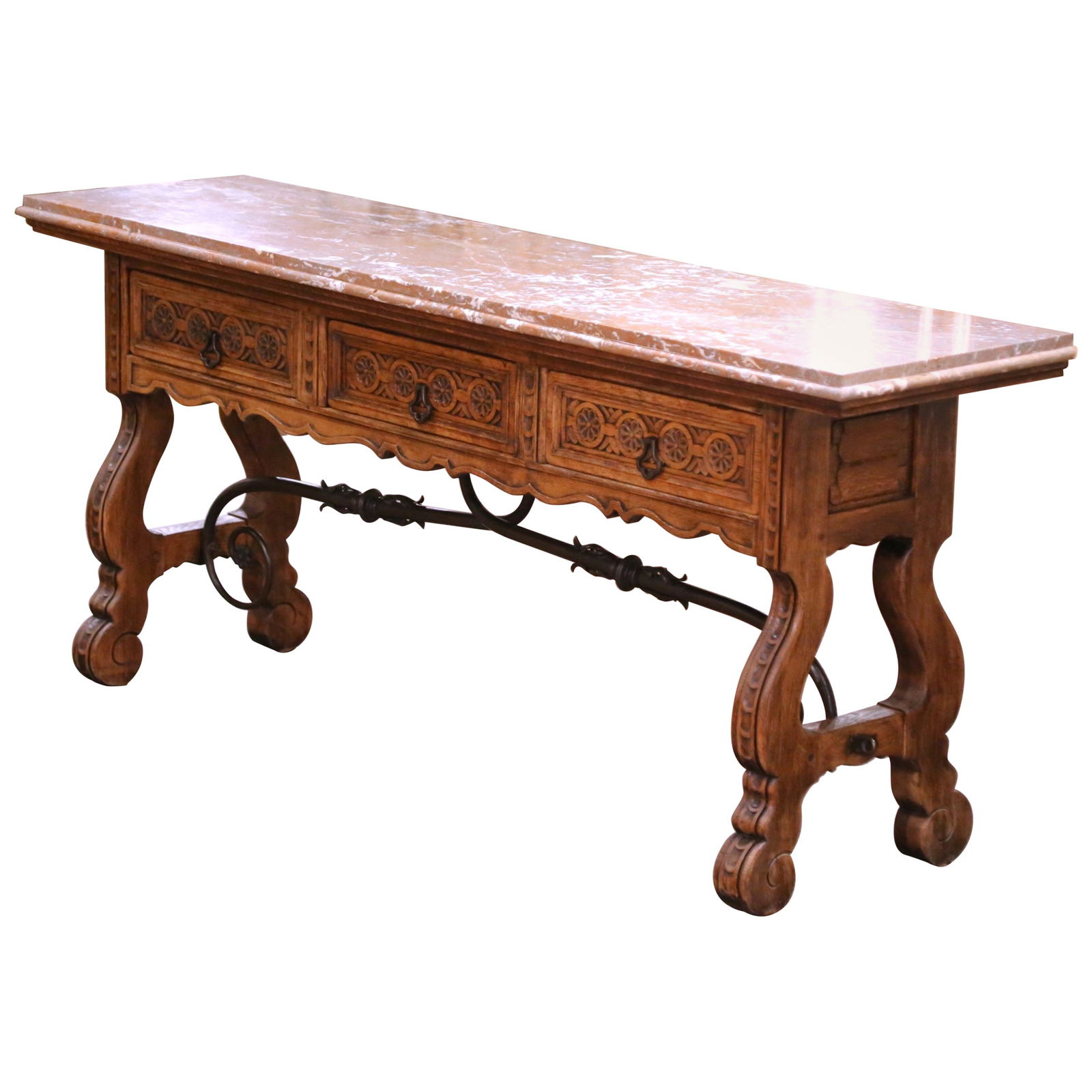 Mid-19th Century Spanish Baroque Oak Console with Marble Top (1 of 12)