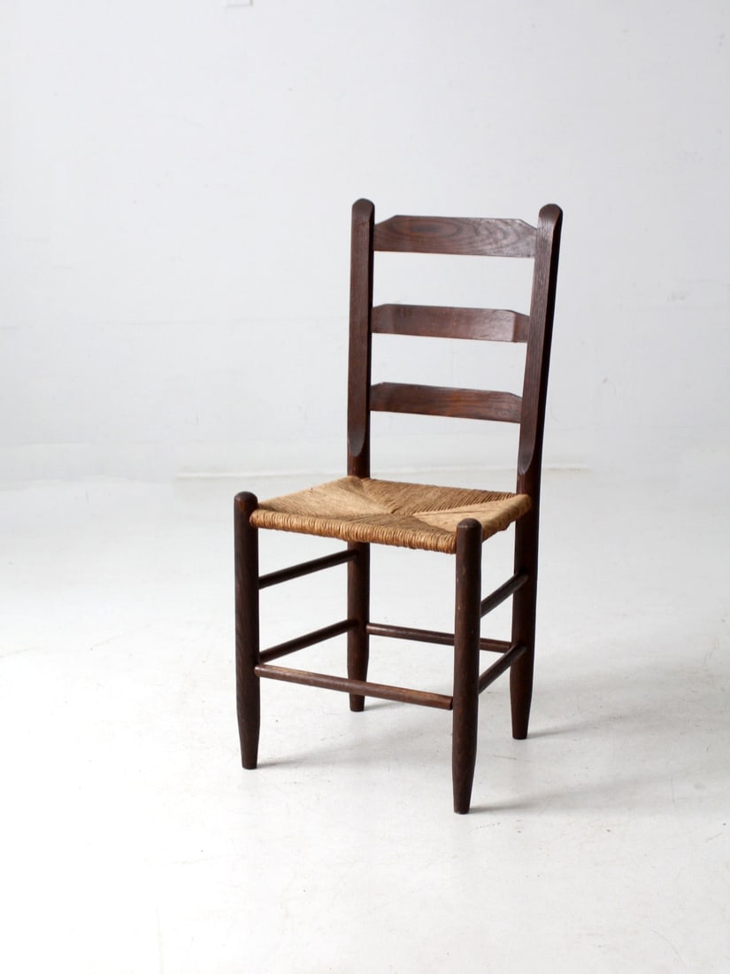 Vintage Provincial Antique Rush Seat Chair with Ladder Back (1 of 10)
