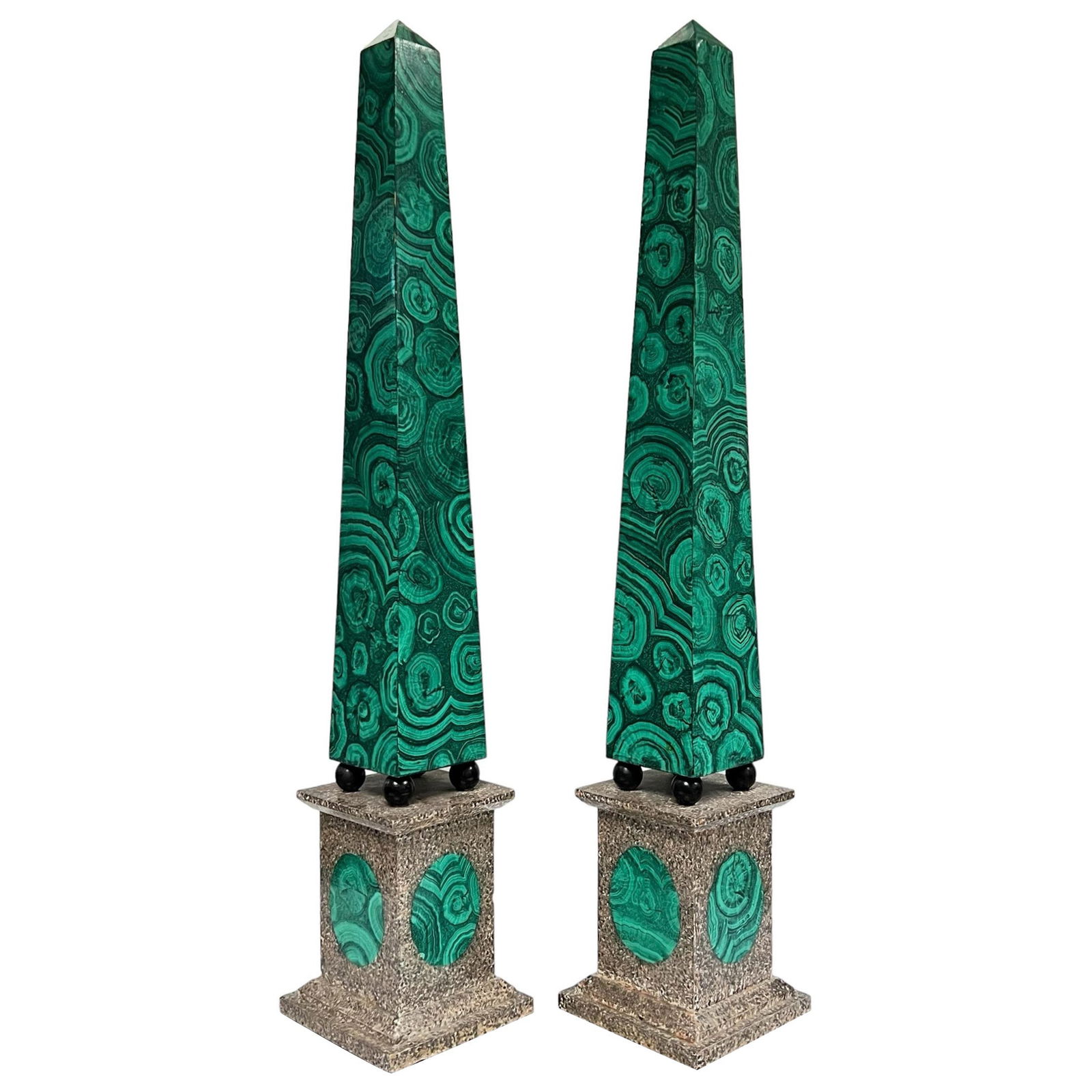 Set of Two Painted Wood Obelisks With Faux Malachite Finish (1 of 16)