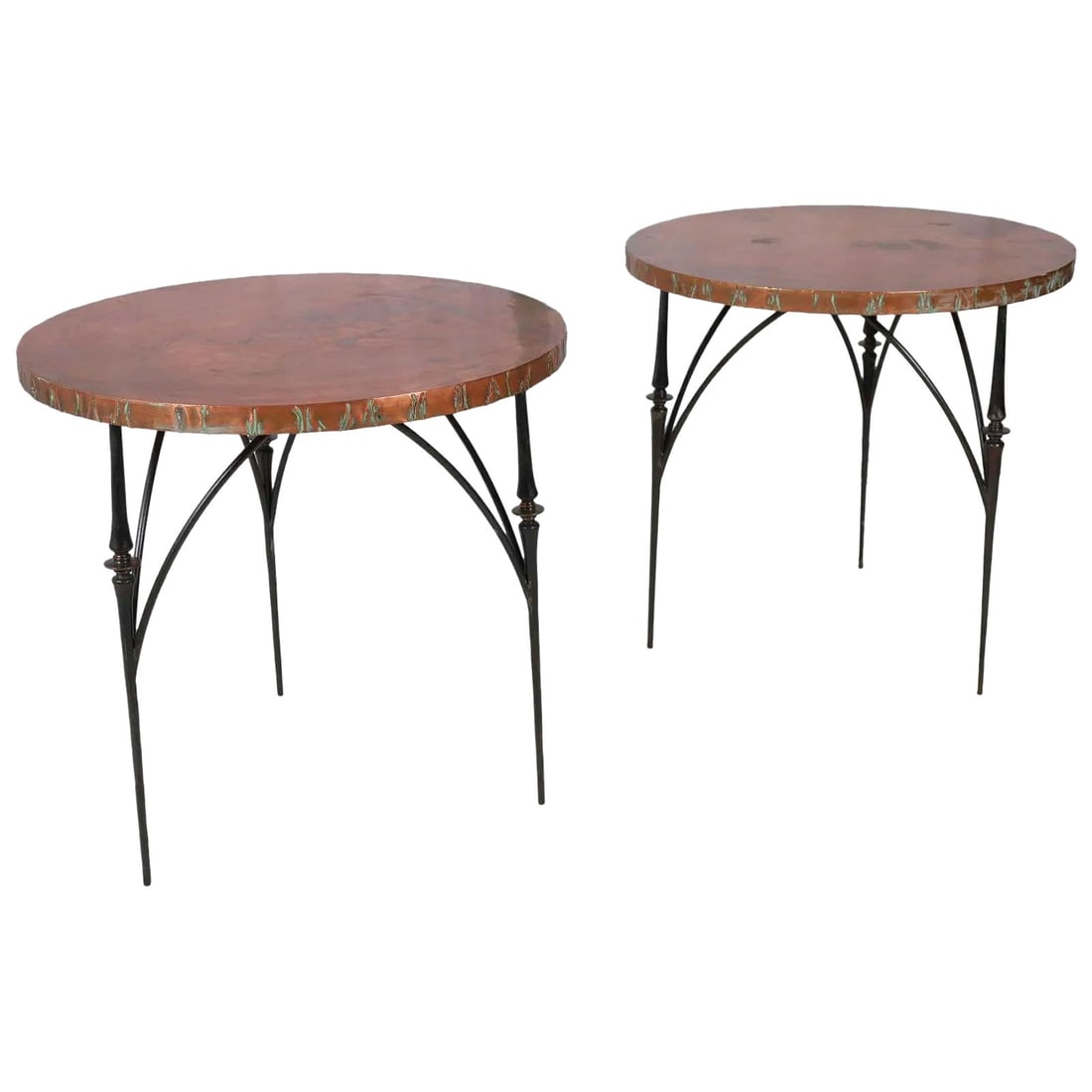 Set of 2 Modern Copper Top Iron End Tables Attributed to William Sofield (1 of 8)