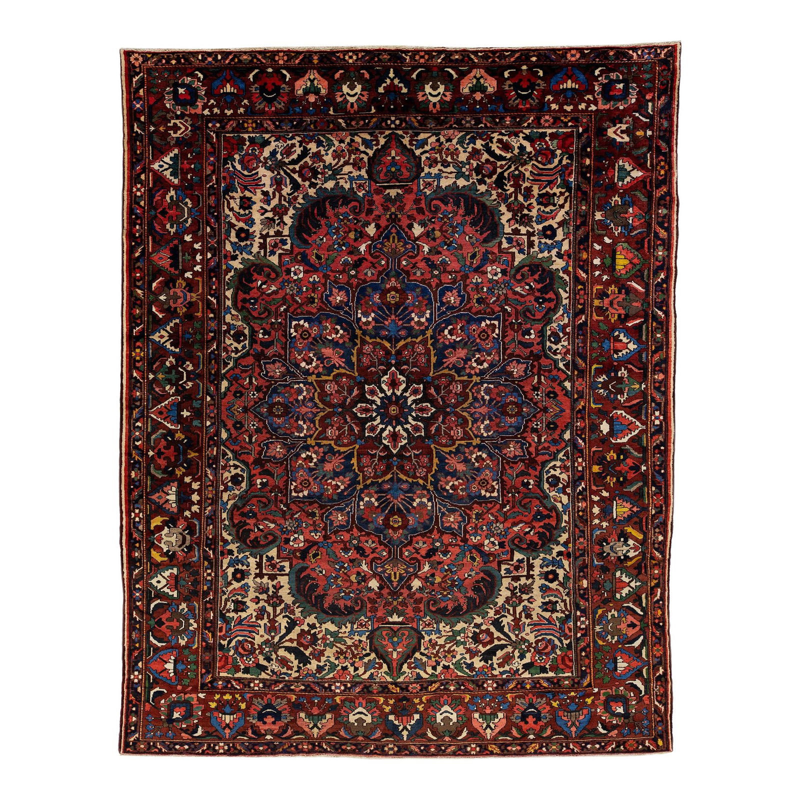 Antique Bakhtiari Persian Red Wool Rug 10'9 x 13'9 Multicolor Rosette (1 of 8)