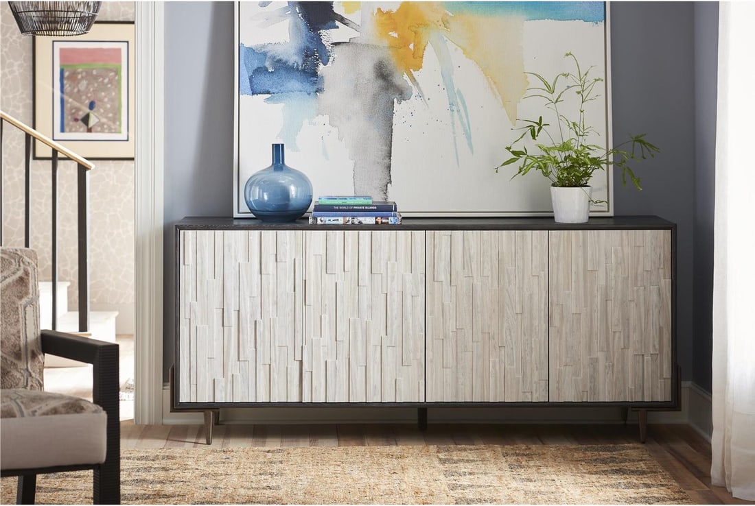 Universal Oslo Entertainment Console Mid-Century Modern 80": Universal Oslo Entertainment Console Mid-Century Modern 80" The Sleek Oslo Console combines modern design with classic charm, making it the perfect addition to your living space. This mid-century mode