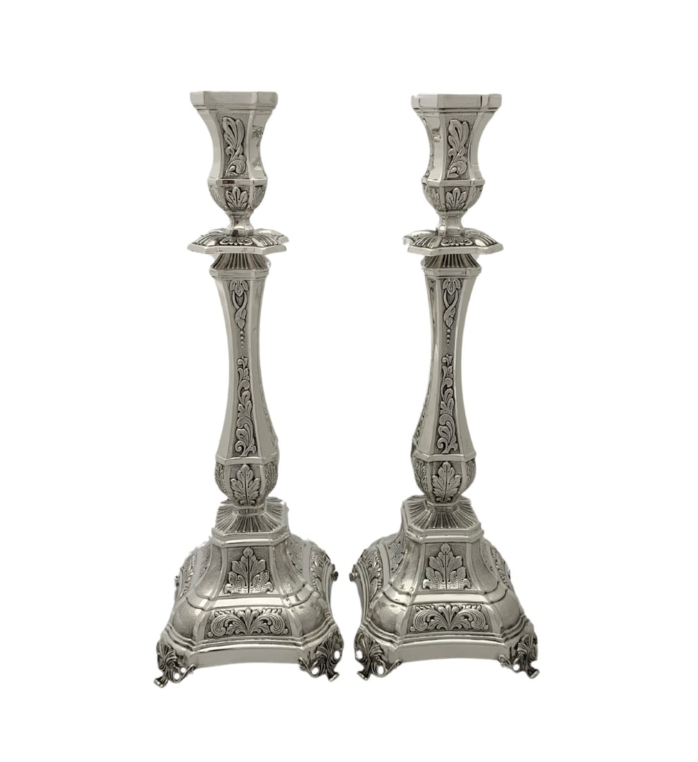 Elegant Handmade 925 Sterling Silver Leaf Chased Candlesticks 15 Inches (1 of 3)
