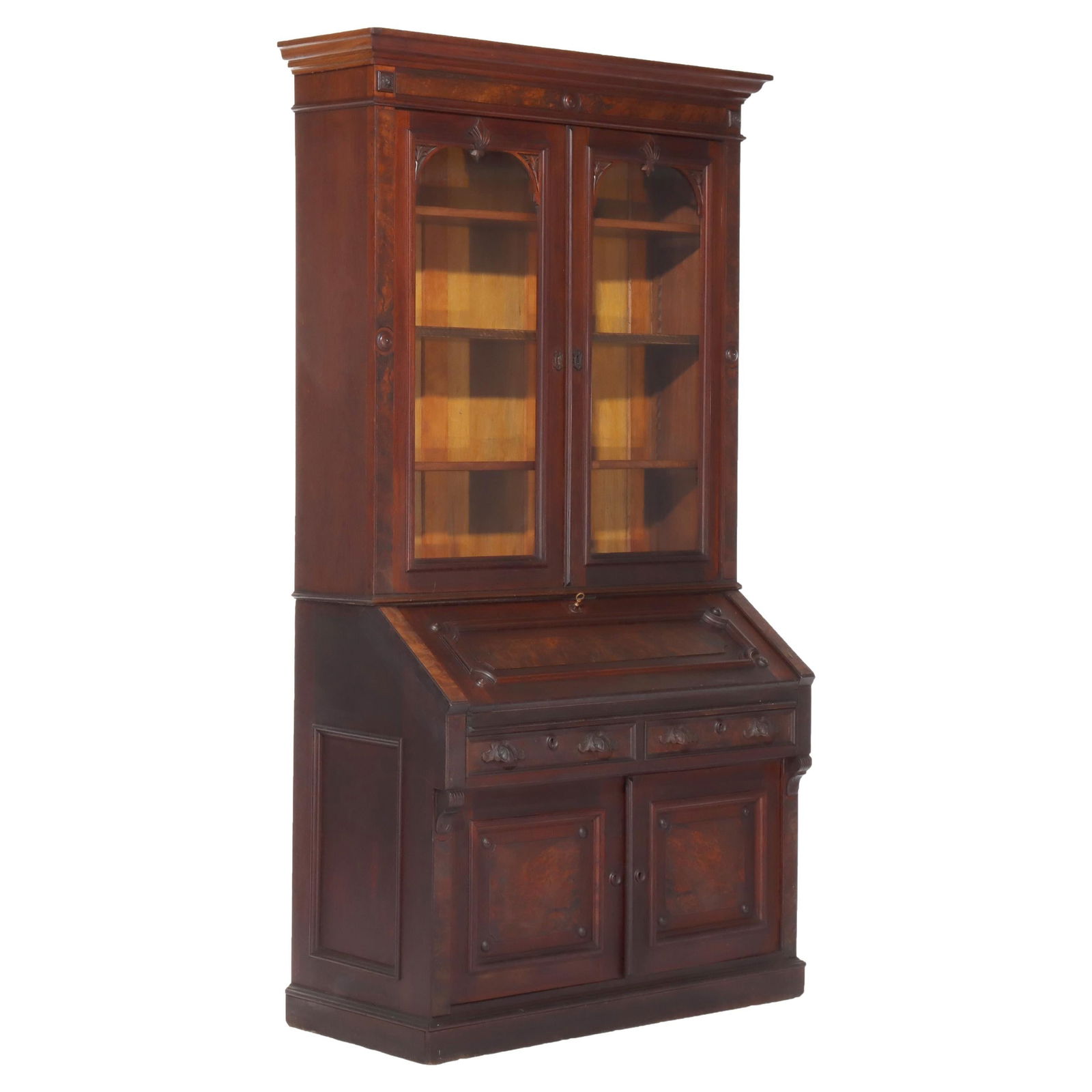 Antique Renaissance Revival Walnut Burl Secretary Desk C1880 (1 of 12)