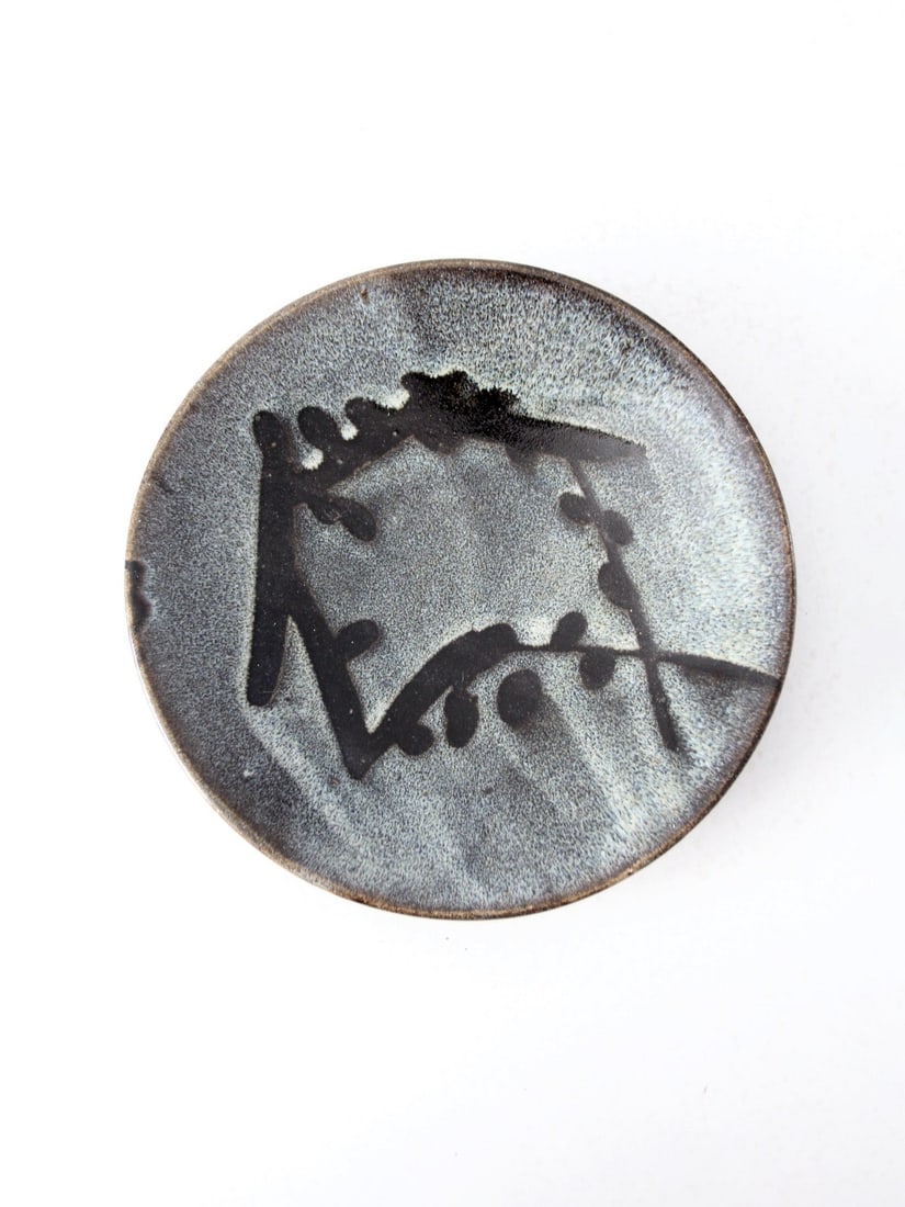 Vintage Otagiri Mercantile Pottery Plate 11 Inch Black Blue Glaze (1 of 9)