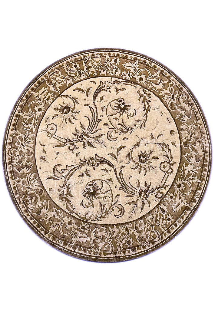 8' x 8' Round Hand-Knotted Tibetan Wool Rug French Design (1 of 7)