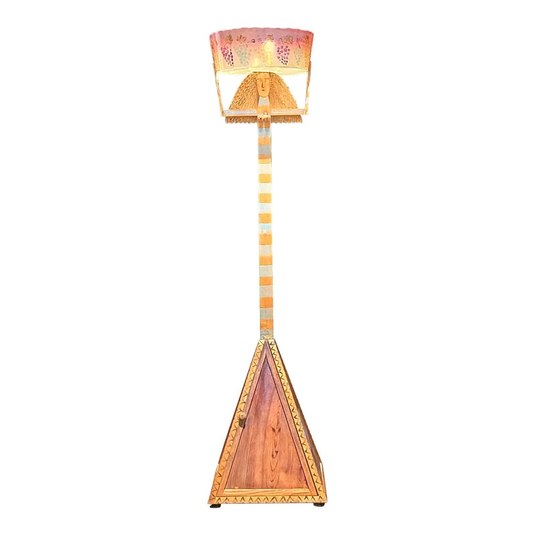 Unique Vintage Boho Hand Painted Female Floor Lamp 77in: Unique Vintage Boho Hand Painted Female Floor Lamp 77in This vintage Boho hand-painted floor lamp is a striking piece of functional art, embodying a unique blend of Folk Art and Postmodern design. The