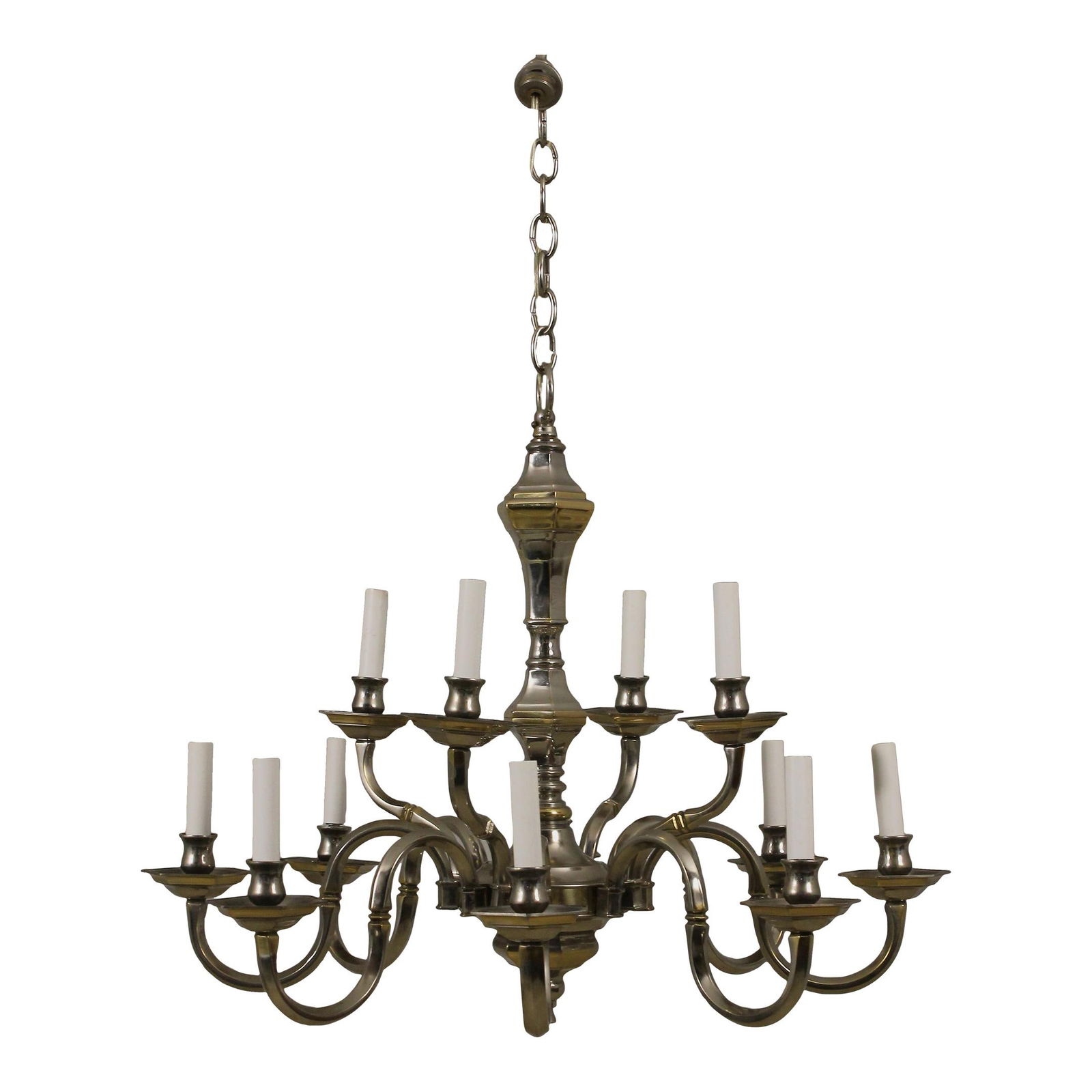Elegant Silver Plate 12 Arm Chandelier with Brass Accents (1 of 10)